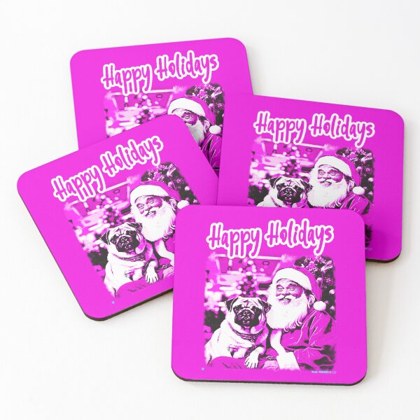 Item preview, Pug HAPPY HOLIDAYS 34 PINK designed and sold by RedBluffTraders.