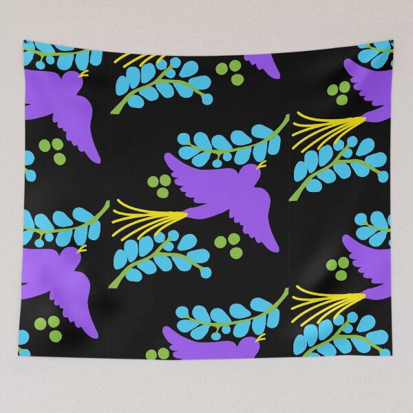 Item preview, Talavera bird 14, purple on black, Bright Dark Vibrant Colorful designed and sold by elizdesign.