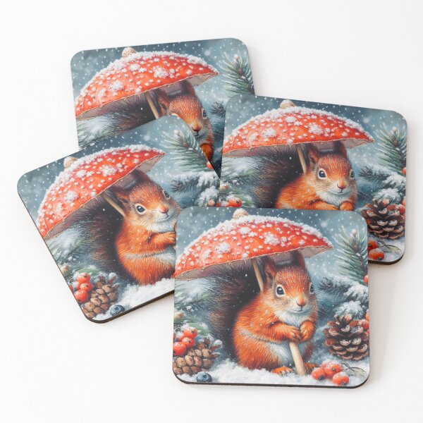 Item preview, Red Squirrel Christmas Coasters designed and sold by LizTodd.