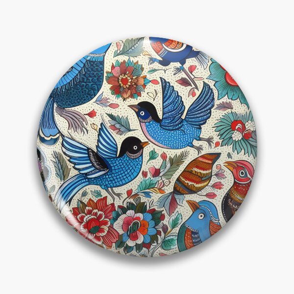 Item preview, Madhubani painting, blue birds and flowers designed and sold by ARTHOUSE2030.