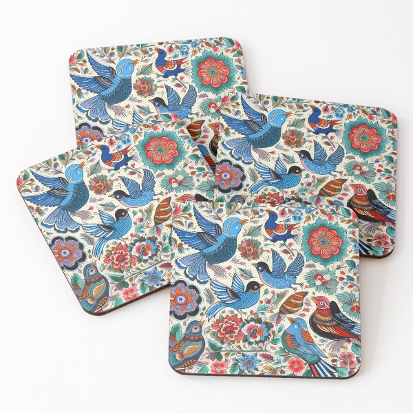Item preview, Madhubani painting, blue birds and flowers designed and sold by ARTHOUSE2030.