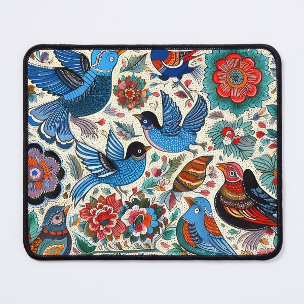 Item preview, Madhubani painting, blue birds and flowers designed and sold by ARTHOUSE2030.