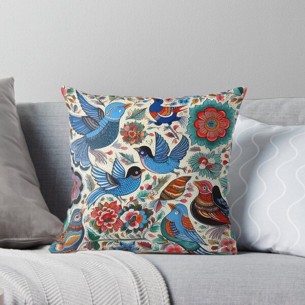 Item preview, Madhubani painting, blue birds and flowers designed and sold by ARTHOUSE2030.