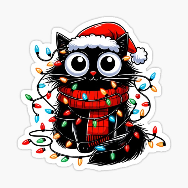 Item preview, Santa Black Cat Tangled Up In Christmas Lights designed and sold by Demon-Design.