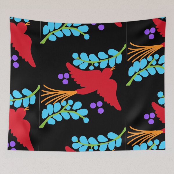 Item preview, Talavera bird 15, red on black, Bright Vibrant Colorful Dark designed and sold by elizdesign.