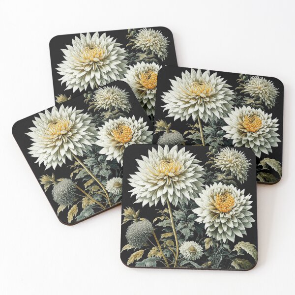 Item preview, vintage flowers, thistles, Chrysanthemums, floral print designed and sold by boojun.