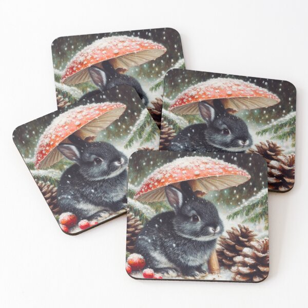 Item preview, Christmas grey rabbit coasters designed and sold by LizTodd.