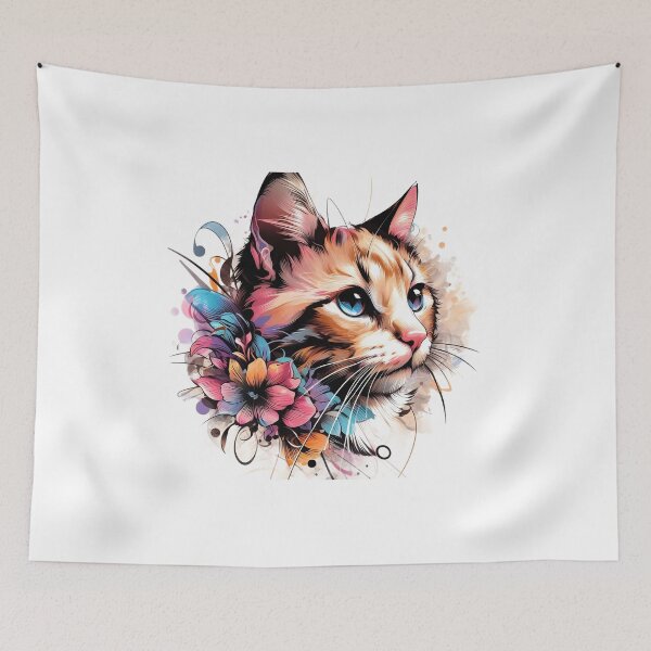 Item preview, Art of a cute kitten with a colorful and stylish flower necklace designed and sold by Marcoshop10.