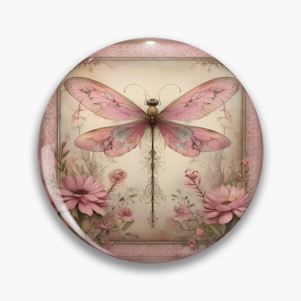 Item preview, Vintage Style Dragonfly Art in in Dusty Pink, Peach and Sage Green with Lace and Florals designed and sold by coreexpressions.