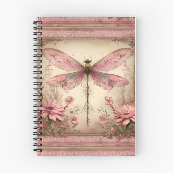 Item preview, Vintage Style Dragonfly Art in in Dusty Pink, Peach and Sage Green with Lace and Florals designed and sold by coreexpressions.