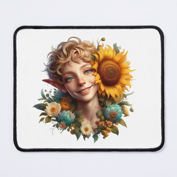 Item preview, Smiling elf with showy flowering sunflower designed and sold by marccelusshop.