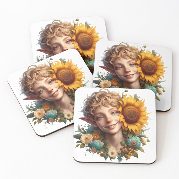 Item preview, Smiling elf with showy flowering sunflower designed and sold by marccelusshop.