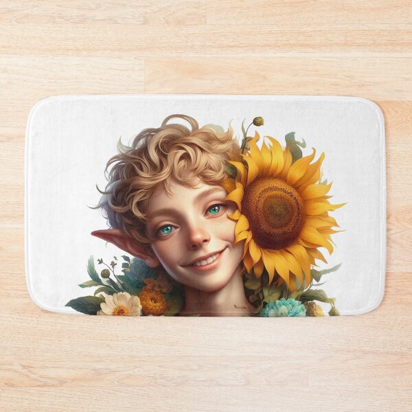 Item preview, Smiling elf with showy flowering sunflower designed and sold by marccelusshop.