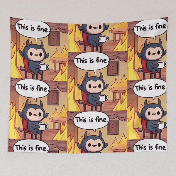 Item preview, This is fine, the little demon is used to fire. designed and sold by QuickSticker.