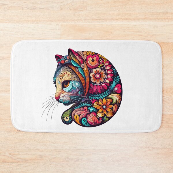Artikelvorschau, Blumige bunte Babuschka-Katze, Kunst, kompliziert, Hemd, Aufkleber, Tasse, Geschenk, Geschenk entworfen und verkauft von cloudhiker.