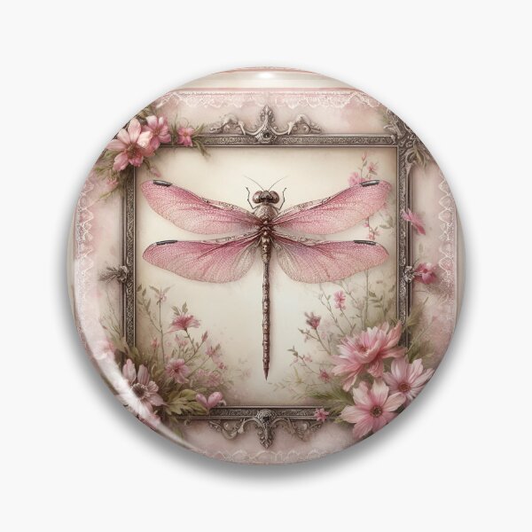 Item preview, Vintage Style Dragonfly Art in in Dusty Pink, Peach and Sage Green with Lace and Florals designed and sold by coreexpressions.