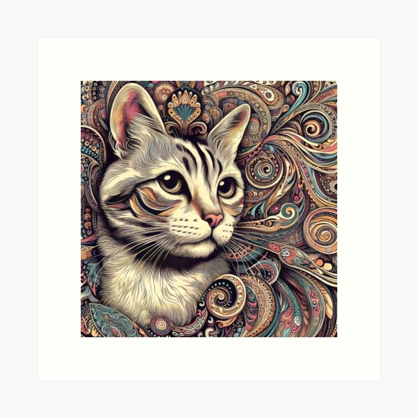 Original Contemporary high quality Line Drawing of a Tabby Cat, Hand-Drawn Striped Cat Art, Affordable Original Cat Portrait, Tabby Cat Mom Gift