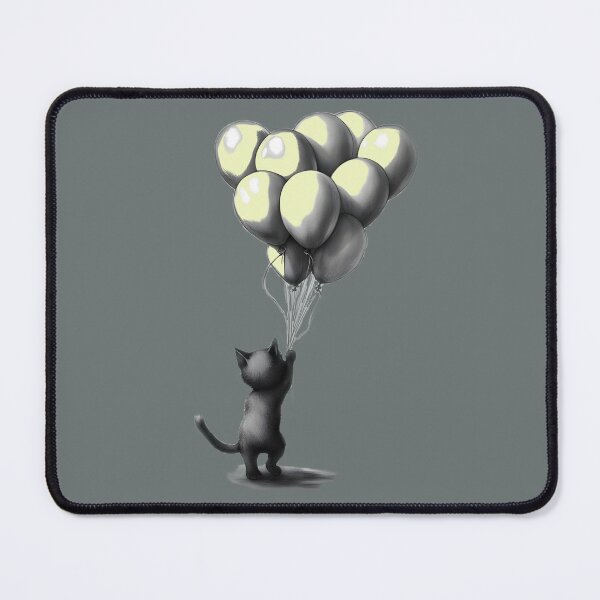 Item preview, A playful black cat joyfully holds colorful balloons designed and sold by NiRia Spot.