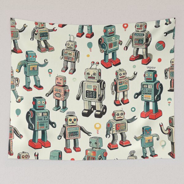 Item preview, Retro Tin Toy Robots Pattern designed and sold by ArtFactoryAI.