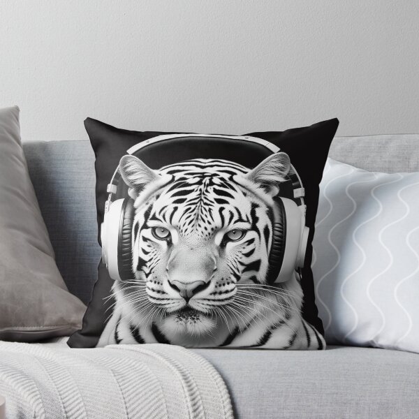 Item preview, White Tiger Wearing Headphones designed and sold by TigerRoseStudio.
