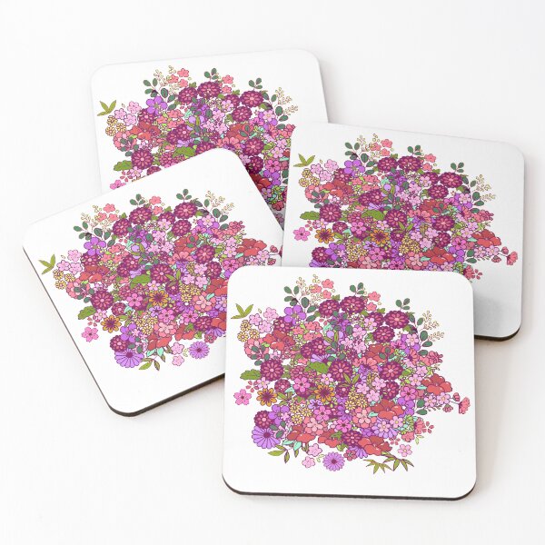 Item preview, Retro assorted flowers pink designed and sold by NineSketch.