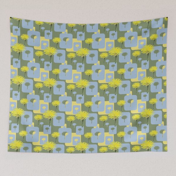 Item preview, Mod Dandelions with Blue on Green Repeat 5748 designed and sold by Art in My Loft.
