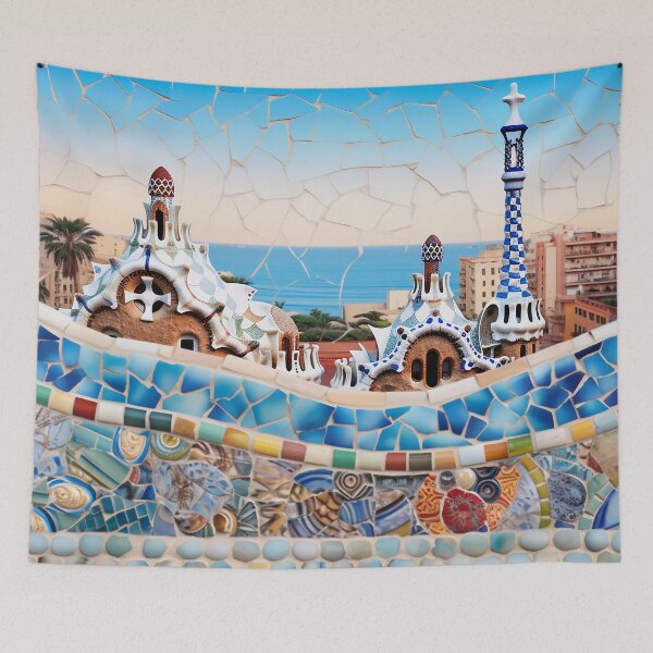 Item preview, Sea view mosaic inspired by Gaudi Park Guell Barcelona Spain designed and sold by LolioGifts.