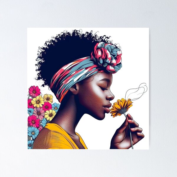 Item preview, A girl smelling the scent of flowers. designed and sold by growing-mom.