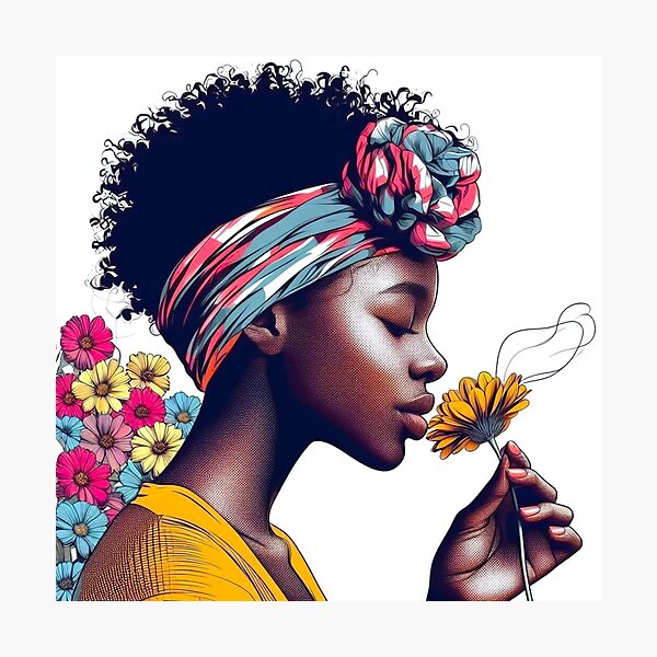 Item preview, A girl smelling the scent of flowers. designed and sold by growing-mom.