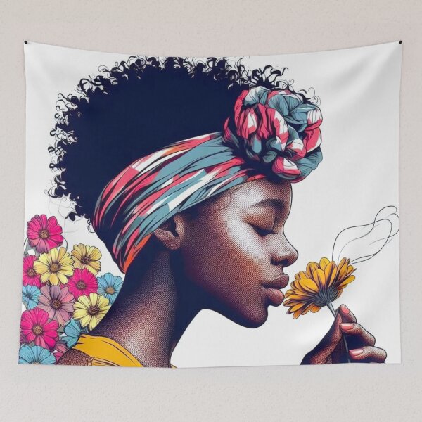 Item preview, A girl smelling the scent of flowers. designed and sold by growing-mom.