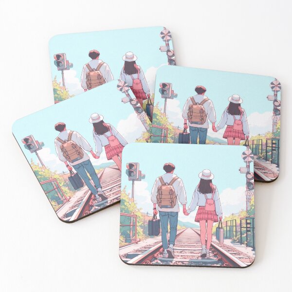 Item preview, A couple walking hand in hand on the train tracks. designed and sold by growing-mom.