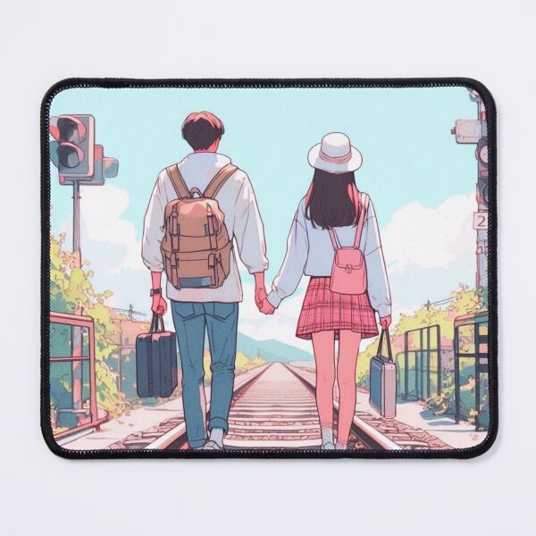 Item preview, A couple walking hand in hand on the train tracks. designed and sold by growing-mom.
