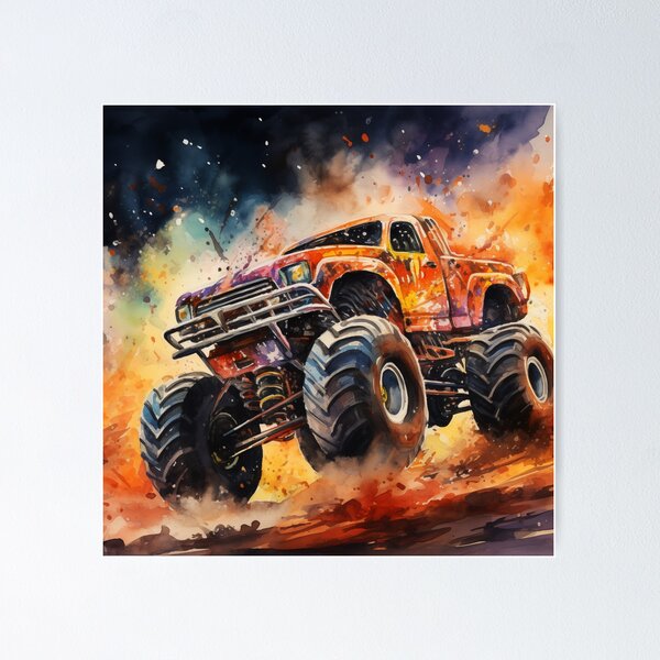 Item preview, Orange Monster Truck Watercolor designed and sold by Samuelsboro.