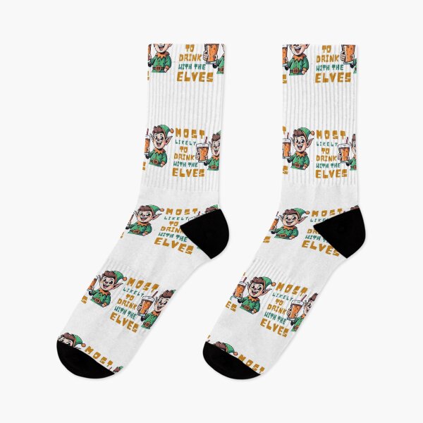 Item preview, Most Likely To Drink With The Elves Elf Drinking Christmas designed and sold by ArtFromBeyond.