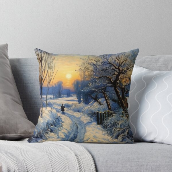 Item preview, A Village Path in Winter in Yellow and Blue Impressionistic designed and sold by AgathaZolastore.