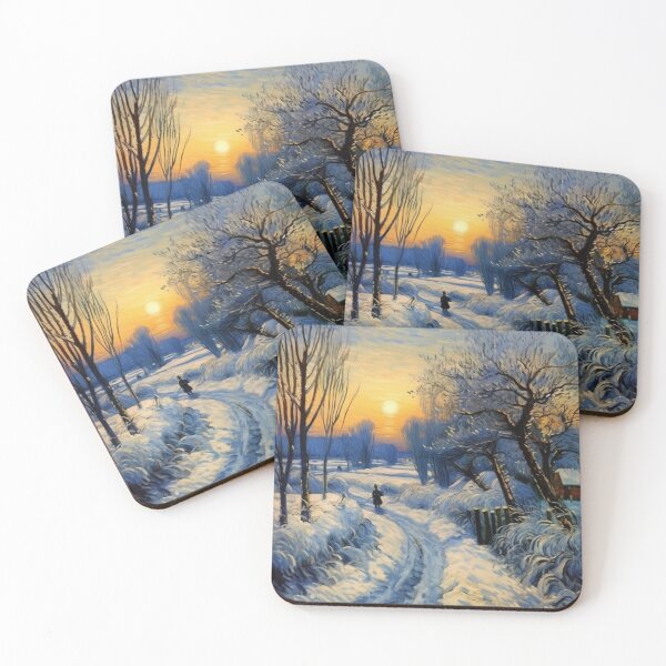 Item preview, A Village Path in Winter in Yellow and Blue Impressionistic designed and sold by AgathaZolastore.
