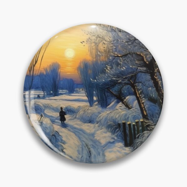 Item preview, A Village Path in Winter in Yellow and Blue Impressionistic designed and sold by AgathaZolastore.