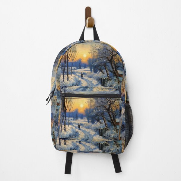 Item preview, A Village Path in Winter in Yellow and Blue Impressionistic designed and sold by AgathaZolastore.