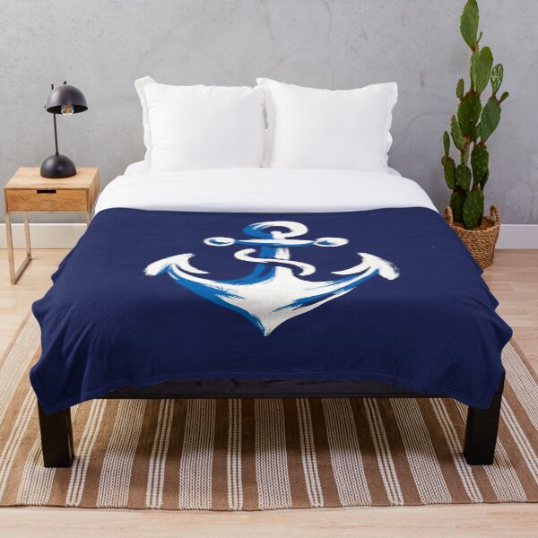 Item preview, Nautical White Painted Anchor on Navy Blue designed and sold by BrightTide.