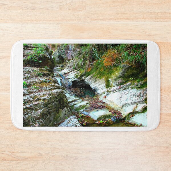 Item preview, View in Sarnano at Pozze dell'Acquasanta with rocks, rivulets, water, greenery designed and sold by Kristina Drozd.
