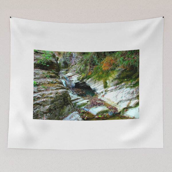 Item preview, View in Sarnano at Pozze dell'Acquasanta with rocks, rivulets, water, greenery designed and sold by Kristina Drozd.