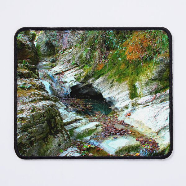 Item preview, View in Sarnano at Pozze dell'Acquasanta with rocks, rivulets, water, greenery designed and sold by Kristina Drozd.