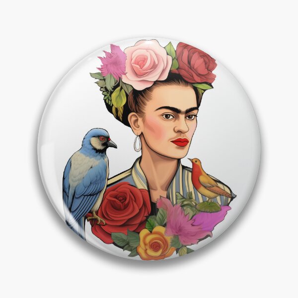 Item preview, Frida Kahlo self portrait colorful pop art floral with birds designed and sold by Carinaprint.
