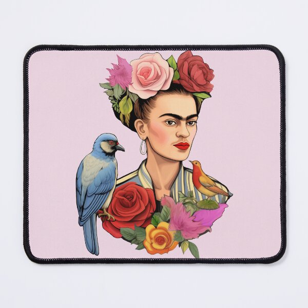 Item preview, Frida Kahlo self portrait colorful pop art floral with birds designed and sold by Carinaprint.
