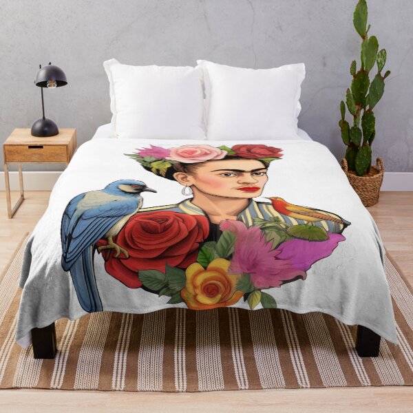 Item preview, Frida Kahlo self portrait colorful pop art floral with birds designed and sold by Carinaprint.