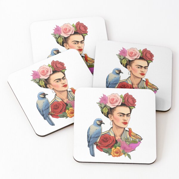 Item preview, Frida Kahlo self portrait colorful pop art floral with birds designed and sold by Carinaprint.