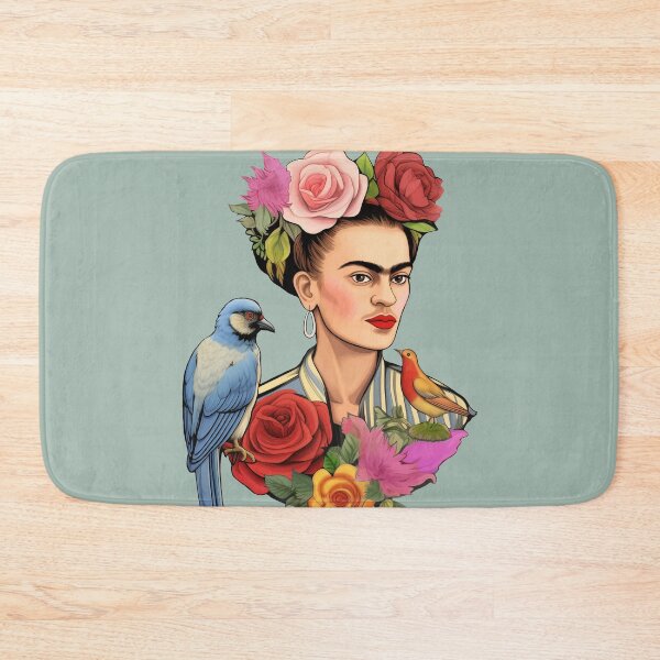 Item preview, Frida Kahlo self portrait colorful pop art floral with birds designed and sold by Carinaprint.