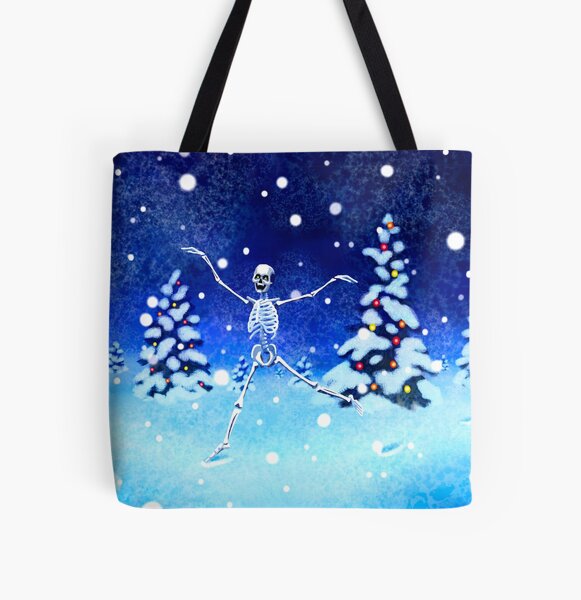 "Yule Nacht" Skeleton in Snow All Over Print Tote Bag