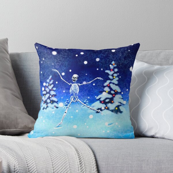 "Yule Nacht" Skeleton in Snow Throw Pillow