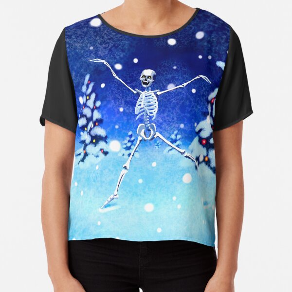"Yule Nacht" Skeleton in Snow Chiffon Top